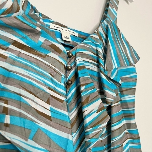 Banana Republic Silk Ruffle Front Tank Top Teal‎ Brown Grey Women’s Size 2 - Picture 6 of 9